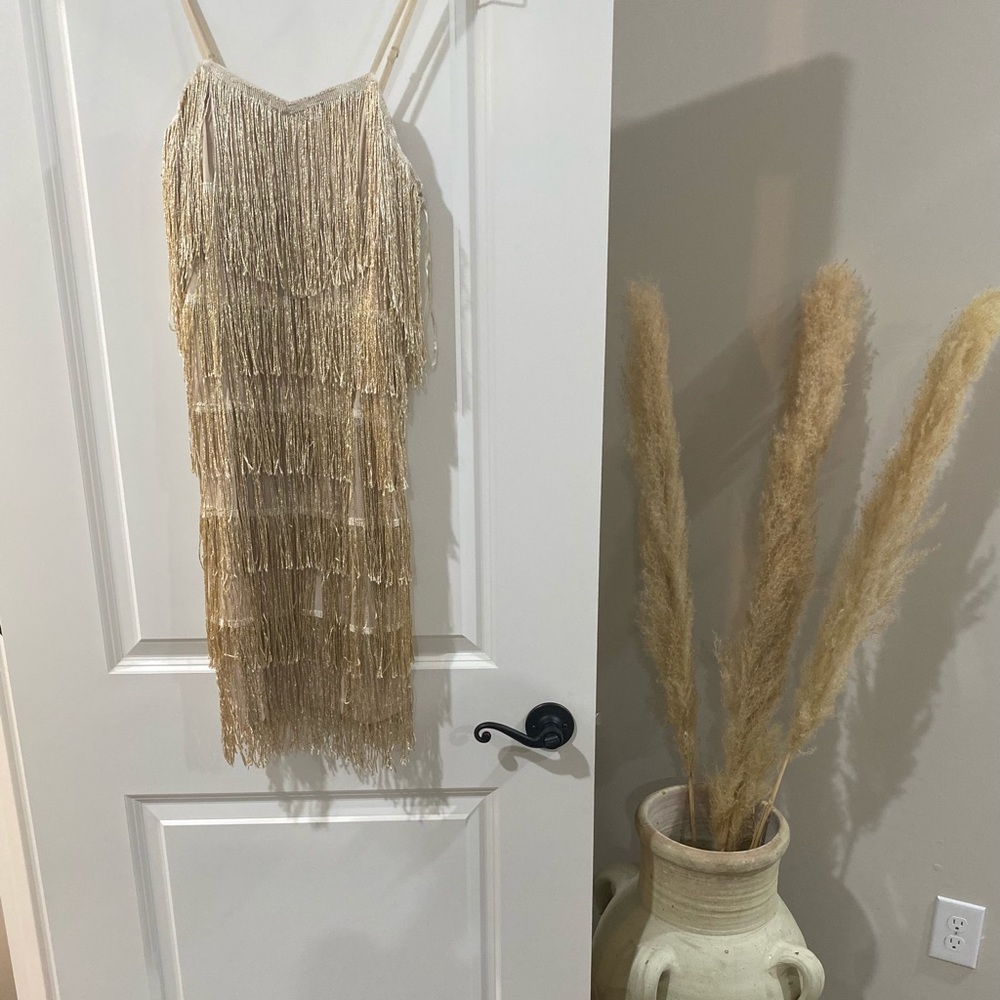 Fringe Cream/Gold Party Dress